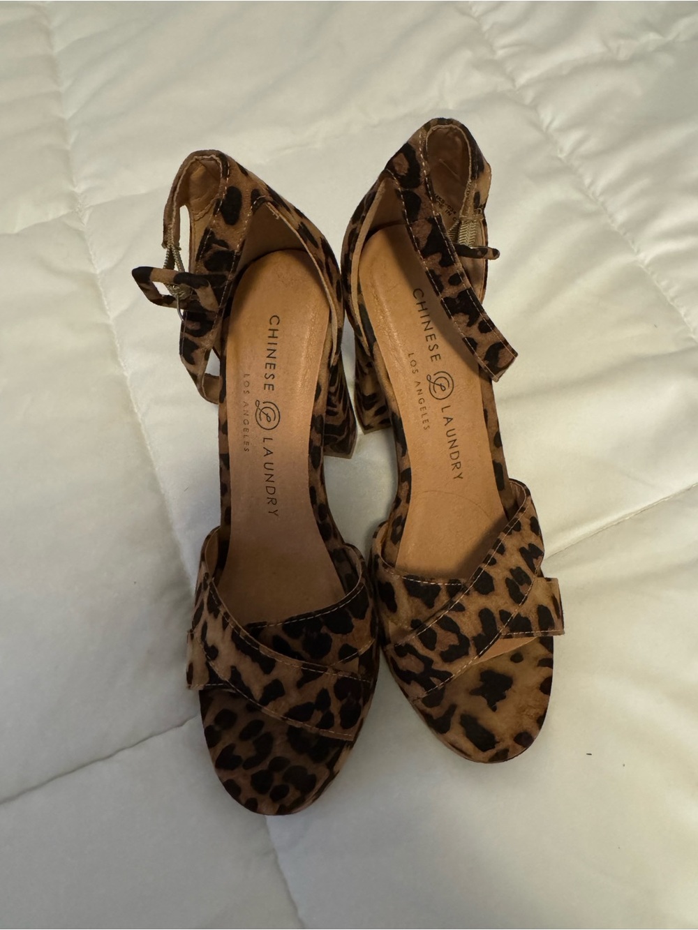Chinese Laundry Leopard-Print Ankle-Strap Heels - Tan & Black